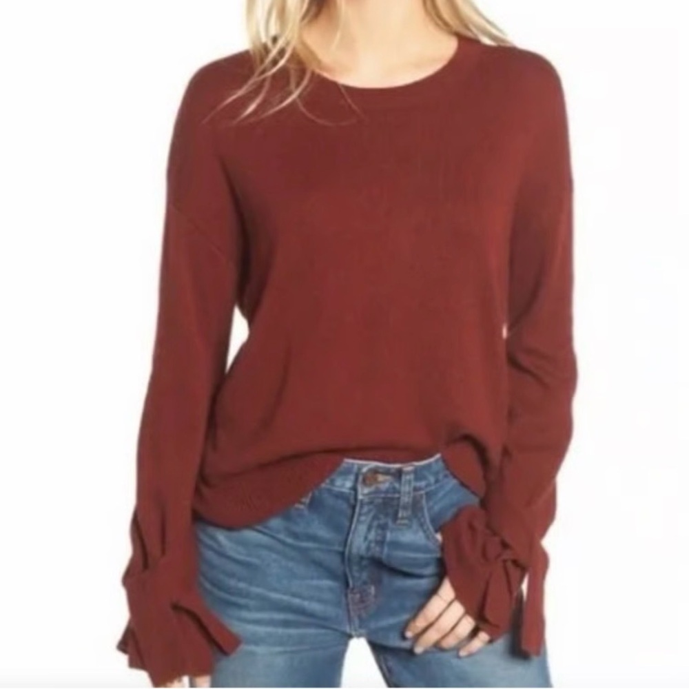 Madewell Tie Cuff Pullover Knit Sweater Oversized Maroon Red Size M